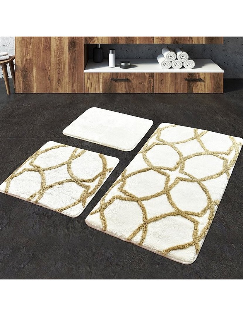 Conjunto 3 Tapetes Casa Banho Bege/Castanho