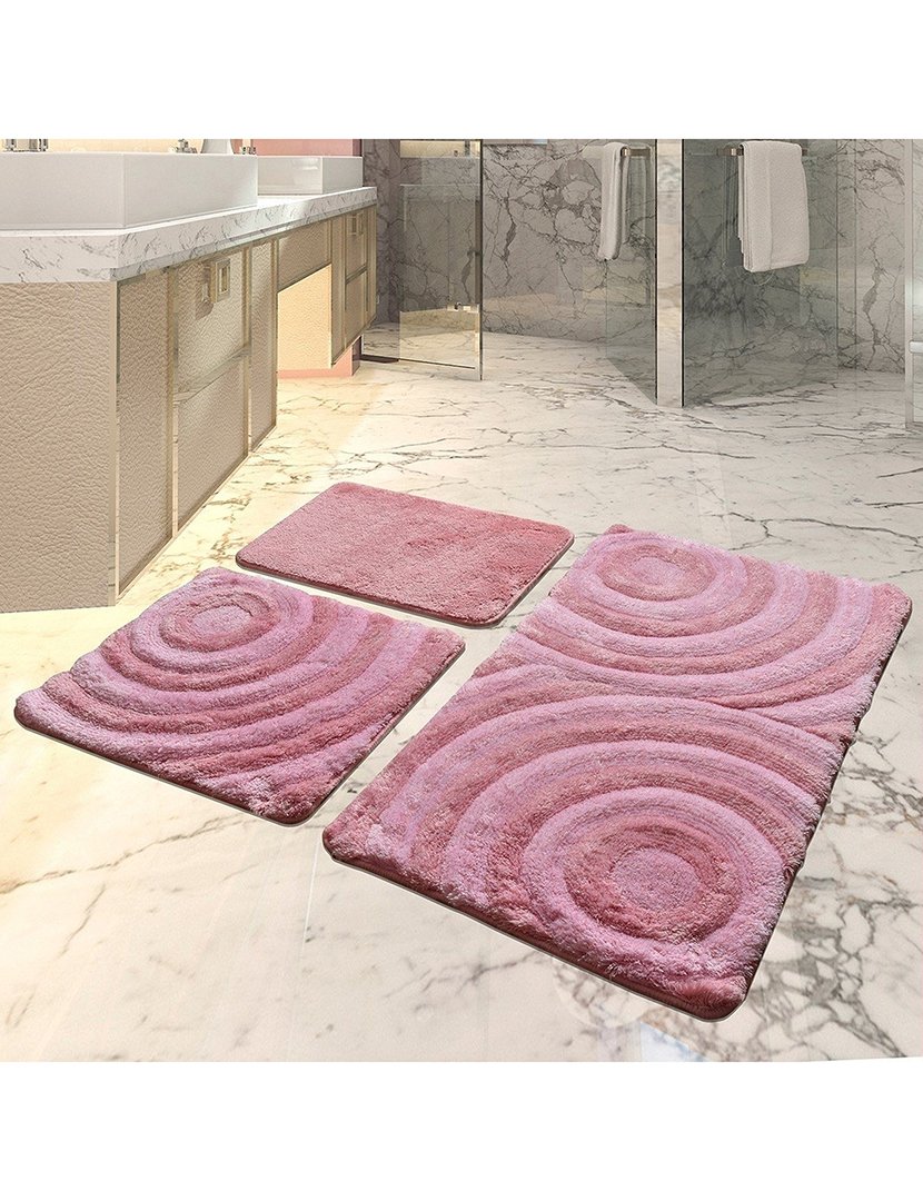 Conjunto 3 Tapetes Casa Banho Rosa