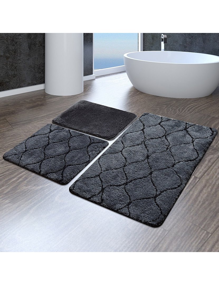Conjunto 3 Tapetes Casa Banho Antracite