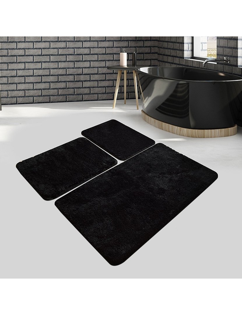 Conjunto 3 Tapetes Casa Banho Preto