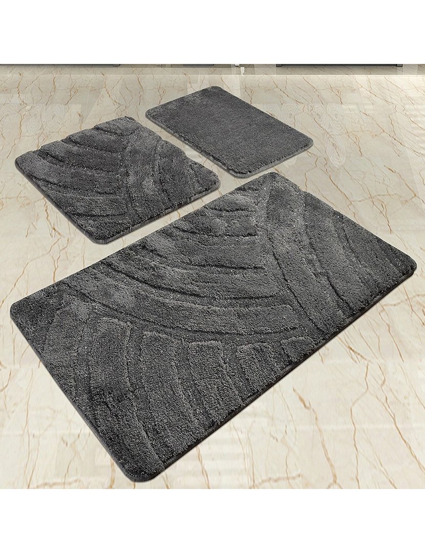 Conjunto 3 Tapetes Casa Banho Antracite