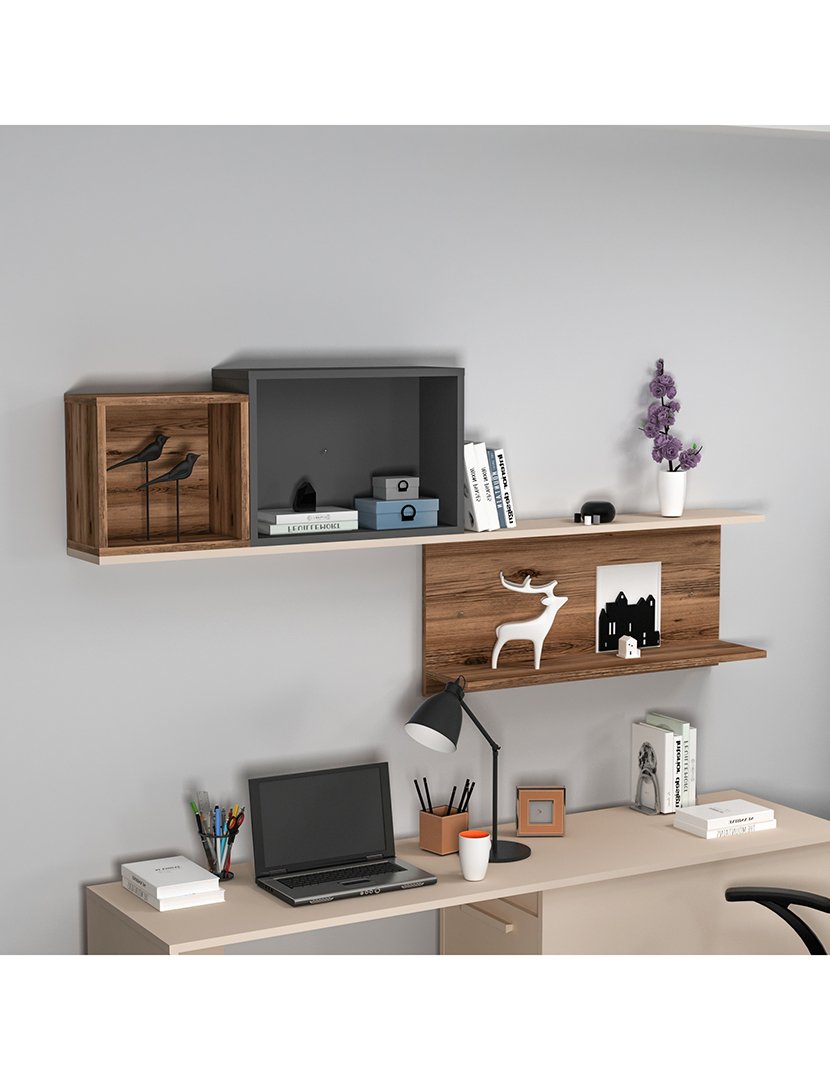 Estante Parede Bege/Nogueira