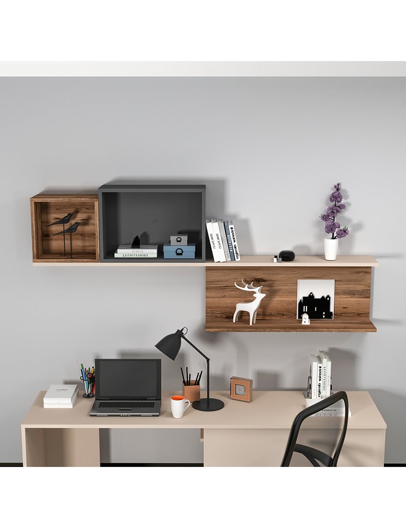 Estante Parede Bege/Nogueira