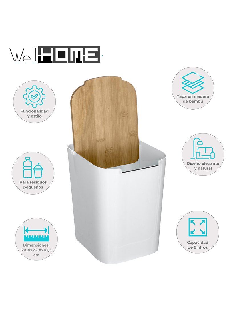 Balde Lixo Baltik 5L Branco/Bambú