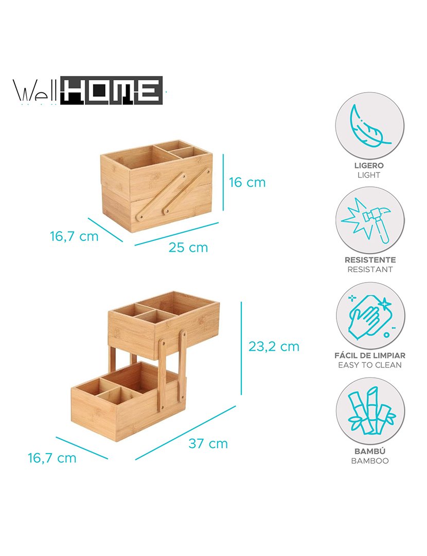 Organizador Maquilhagem Bambú 2 Níveis