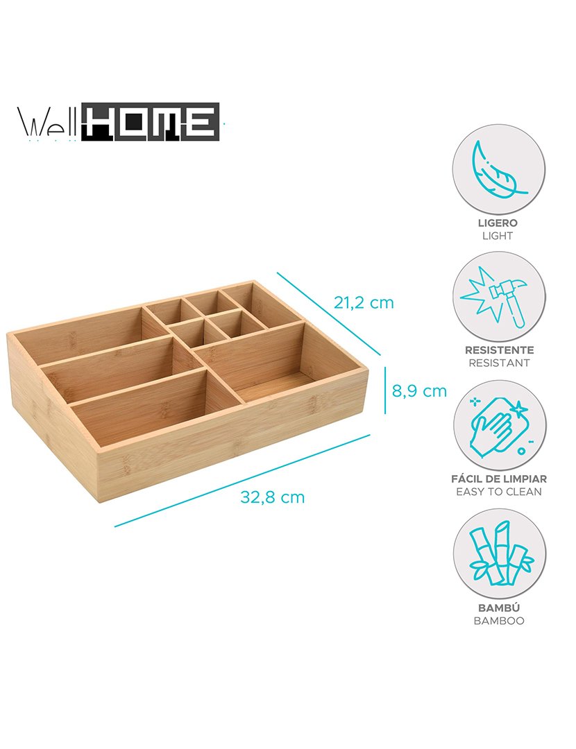 Organizador Maquilhagem Bambú 10 Compartimentos