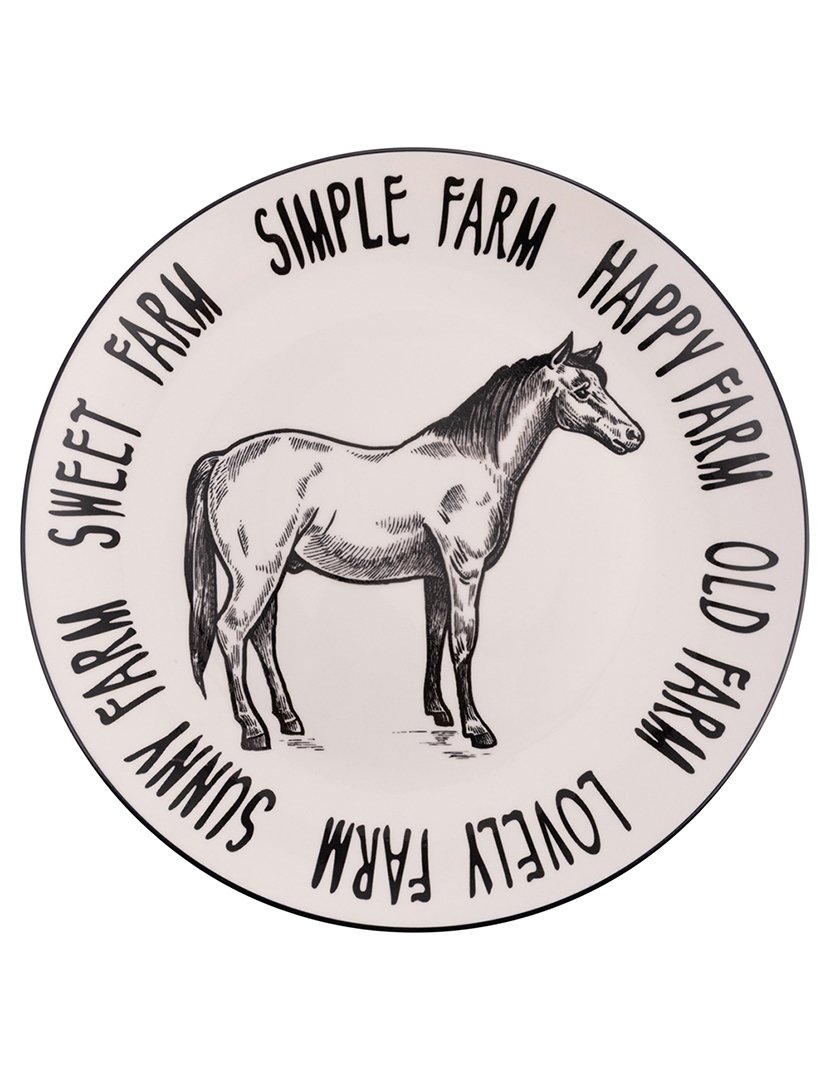 Conjunto de 6 Pratos de Jantar FARM Cavalo Branco e Preto