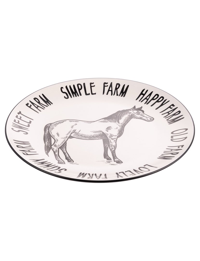 Conjunto de 6 Pratos de Jantar FARM Cavalo Branco e Preto