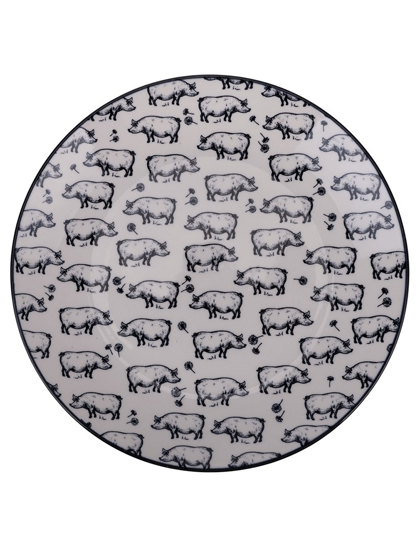 Conjunto de 6 Pratos de Sobremesa FARM Porquinhos Branco e Preto