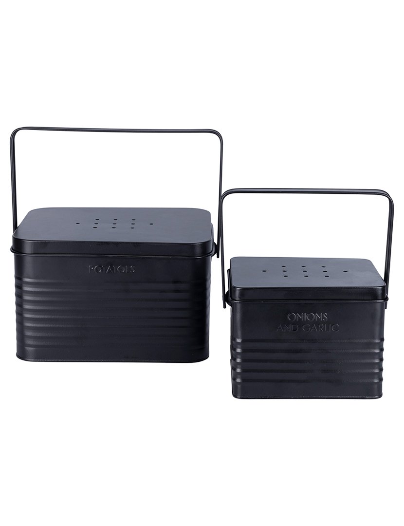 Conjunto de 2 Caixas de Aço Preto com Alça