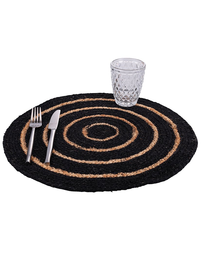 Individual de Mesa de Algodão e Juta Preto