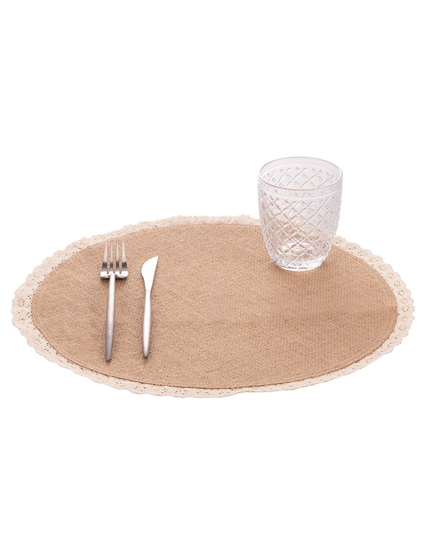 Individual de Mesa Redondo de Juta com Extremidade Renda