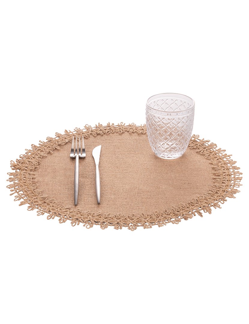 Individual de Mesa Redondo de Juta com Extremidade Bordada B