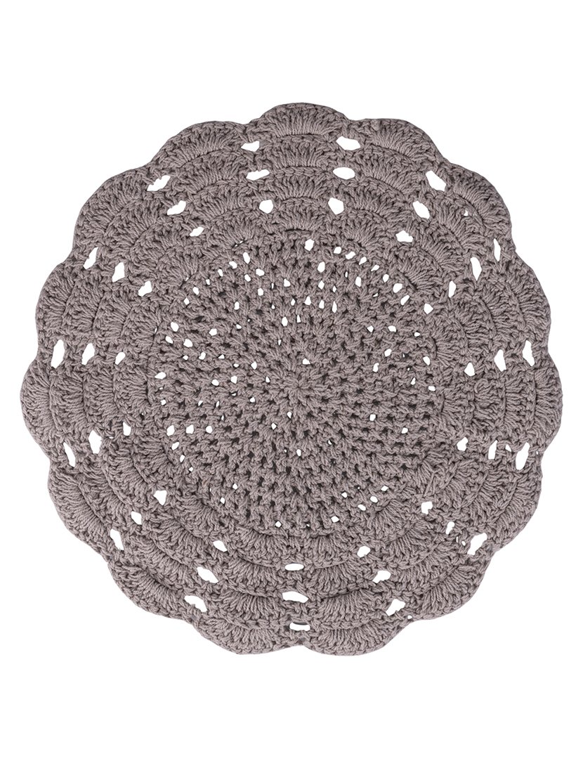 Individual de Mesa Redondo de Crochê Cinzento Claro 38cm