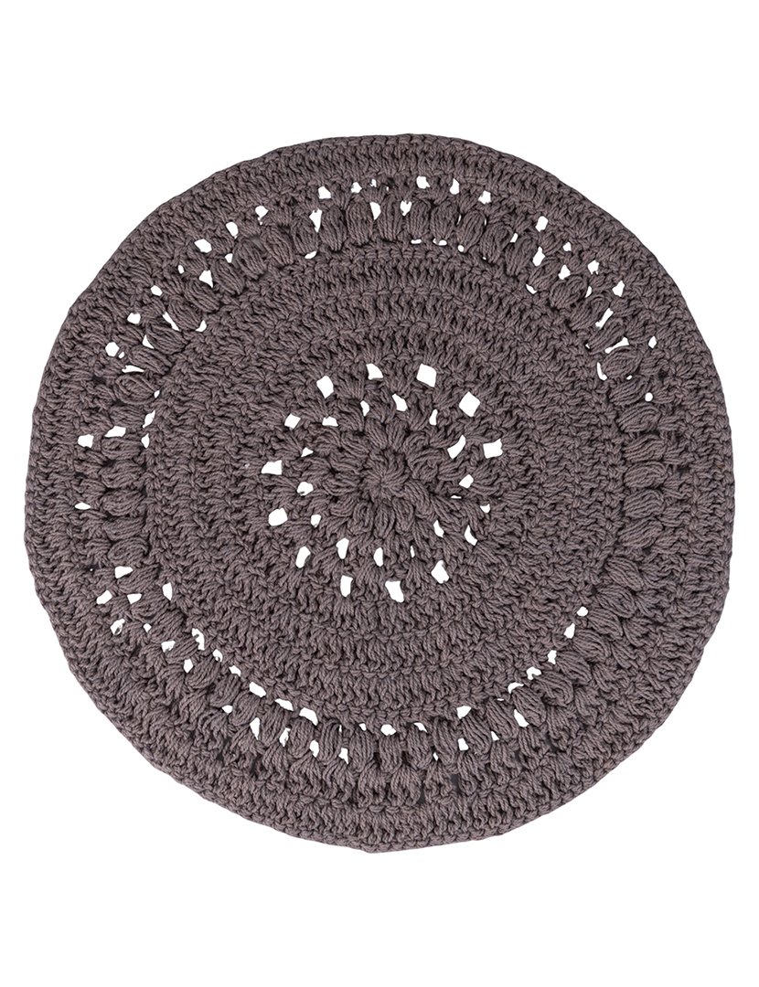 Individual de Mesa Redondo de Crochê Cinzento Escuro 38cm