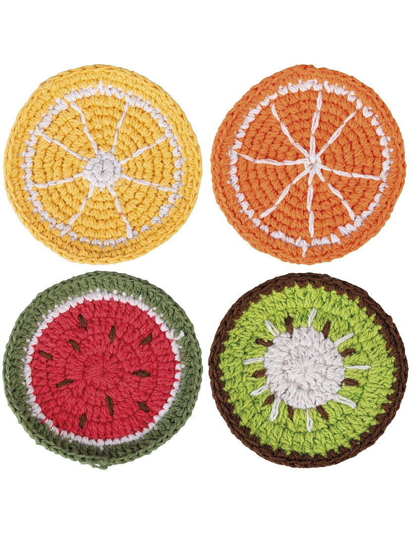 Conjunto de 4 Bases para Copos de Crochê Fruta