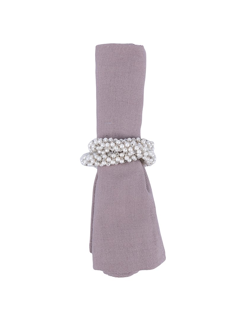 Anel para Guardanapos Prateado com Pérolas 3 Voltas