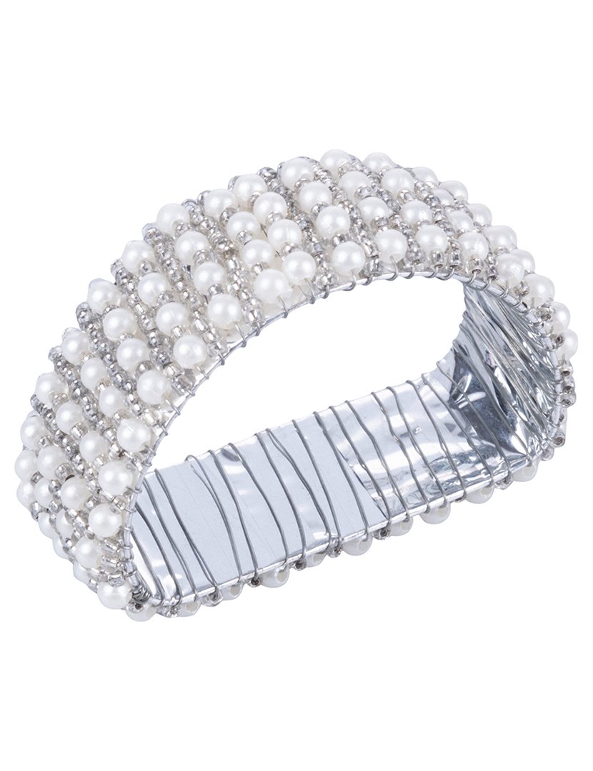 Anel para Guardanapos Prateado com Pérolas Arqueado