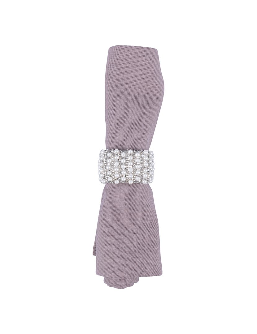 Anel para Guardanapos Prateado com Pérolas Quadrado