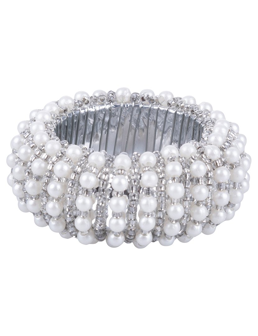 Anel para Guardanapos Prateado com Pérolas Redondo