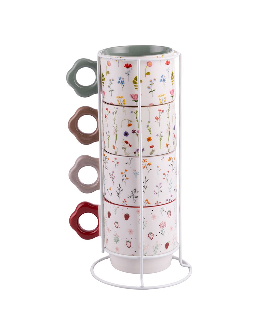 Conjunto de 4 Canecas BOTANIST com Suporte de Ferro