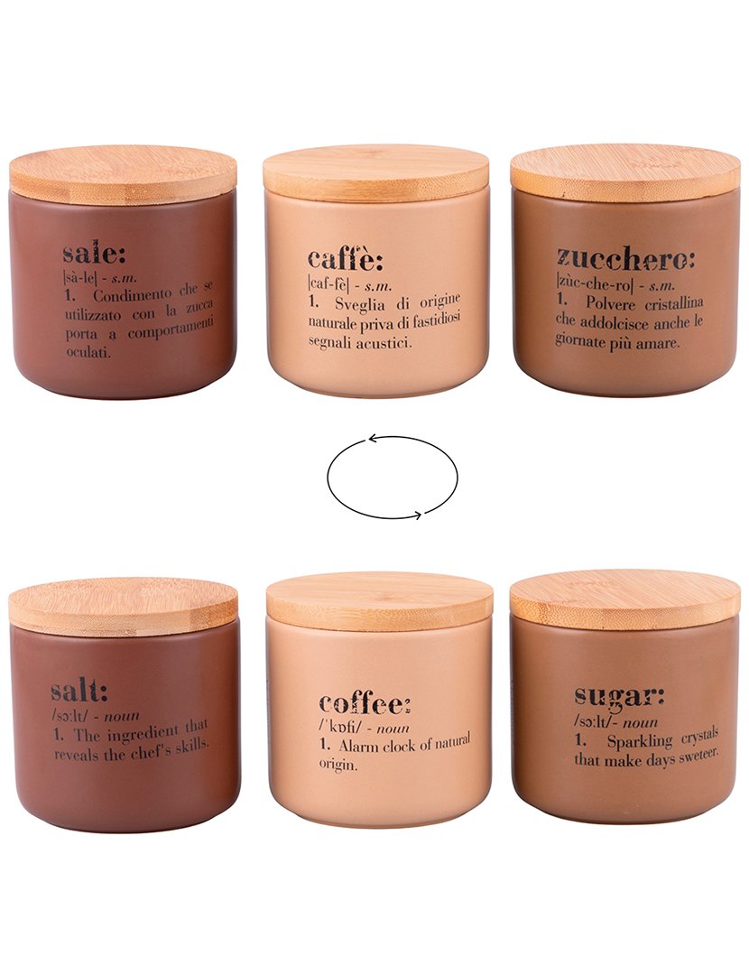 Conjunto de 3 Frascos VICTIONARY - Sal, Açúcar e Café 500ml Castanho