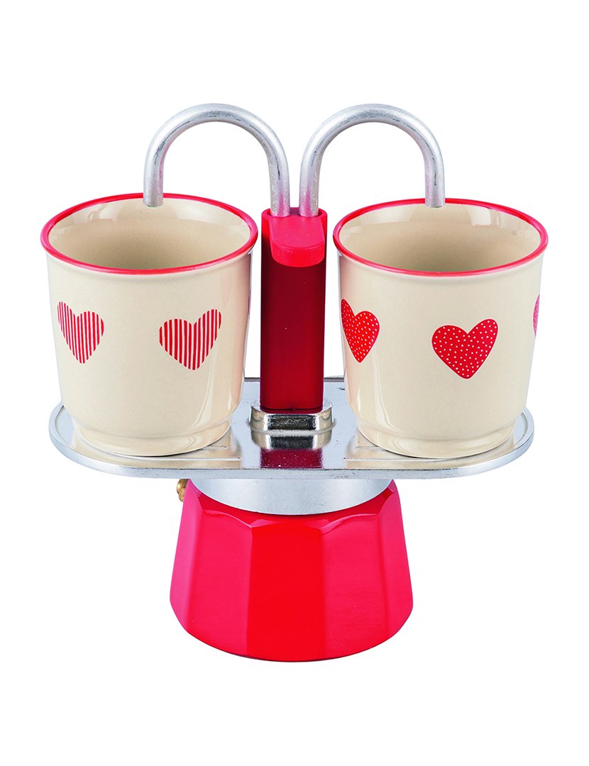 Conjunto de Cafeteira CUORICINI + 2 Chávenas Corações