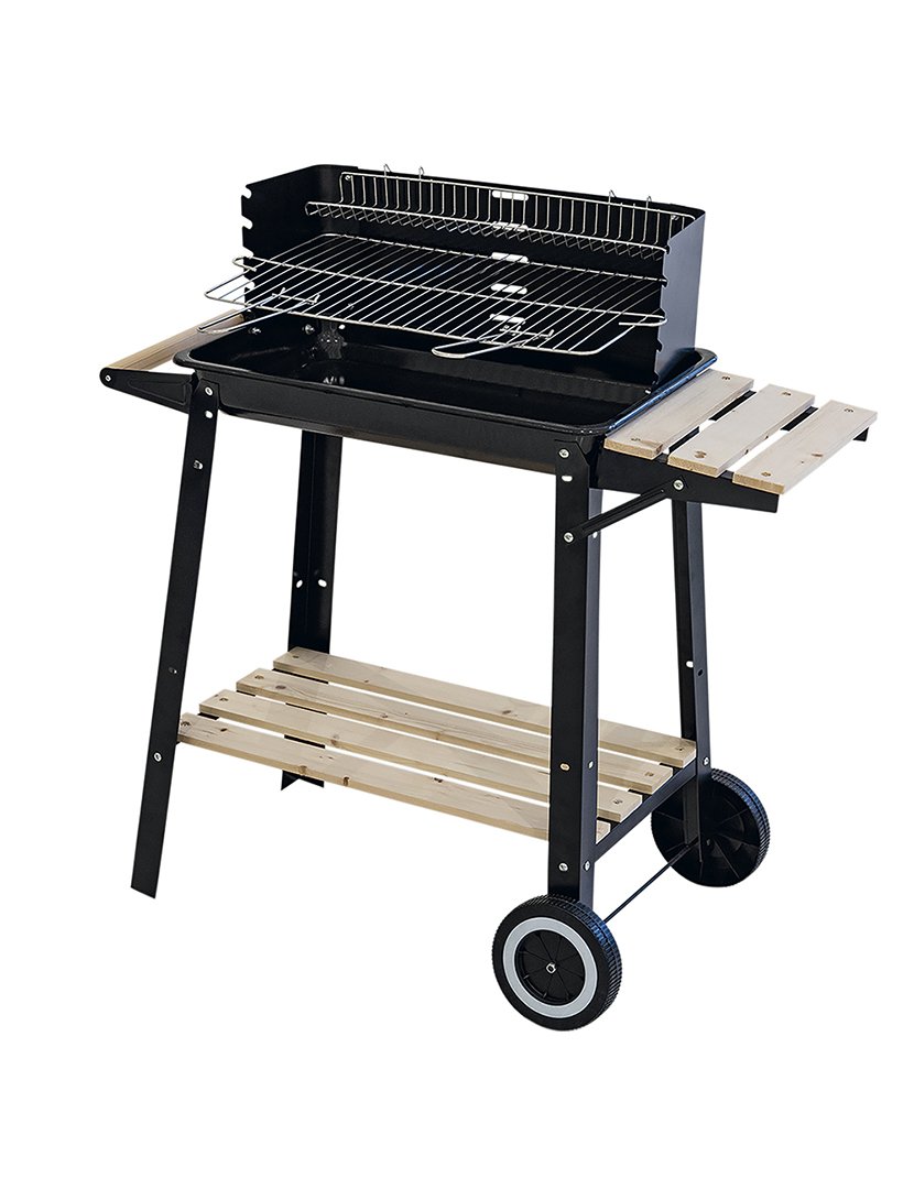 Barbacue Retangular Preto com Rodas 83x87cm