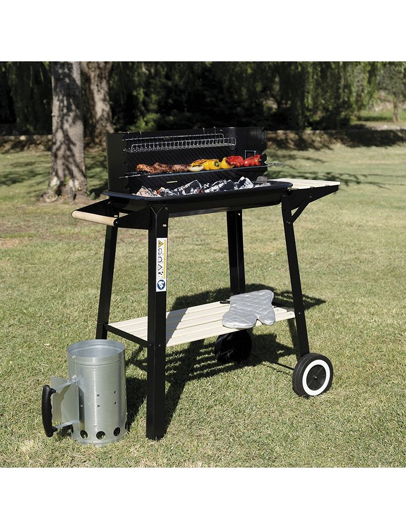 Barbacue Retangular Preto com Rodas 83x87cm