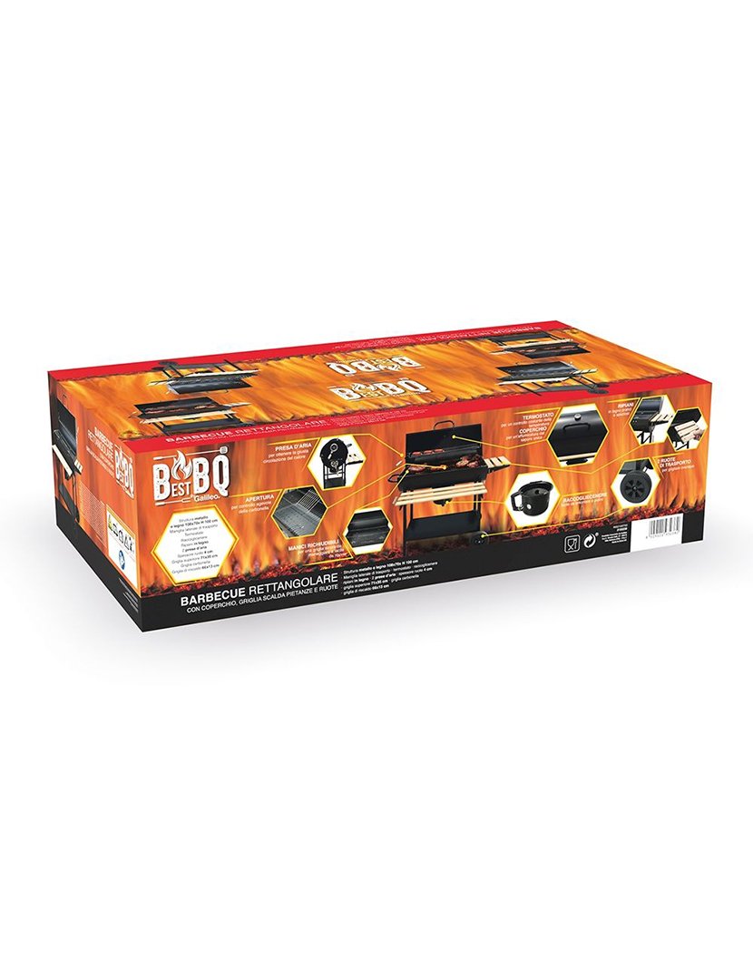 Barbacue Retangular Preto com Rodas e Tampa 108x100cm