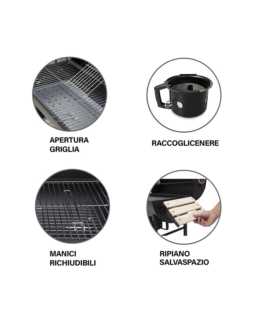 Barbacue Retangular Preto com Rodas e Tampa 108x100cm