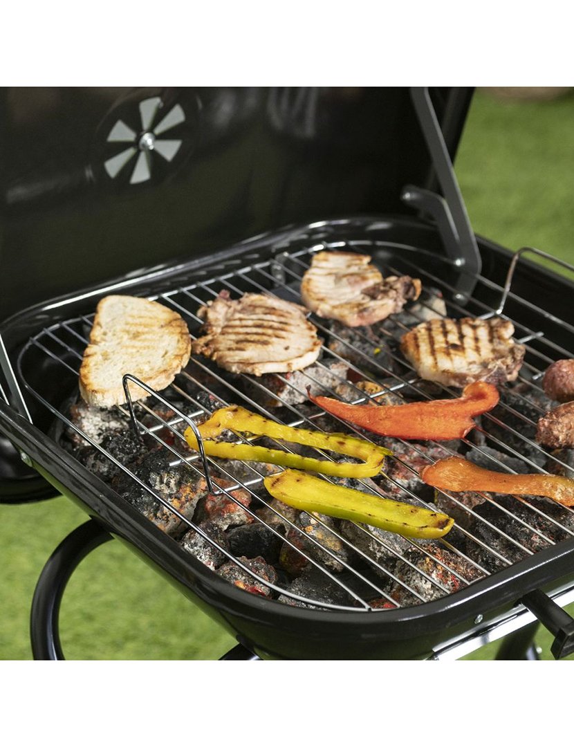 Barbacue Quadrado Preto com Rodas e Tampa 49x83cm