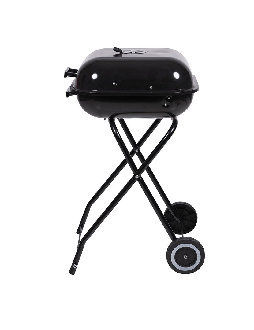 Barbacue Quadrado Preto com Rodas e Tampa 49x83cm