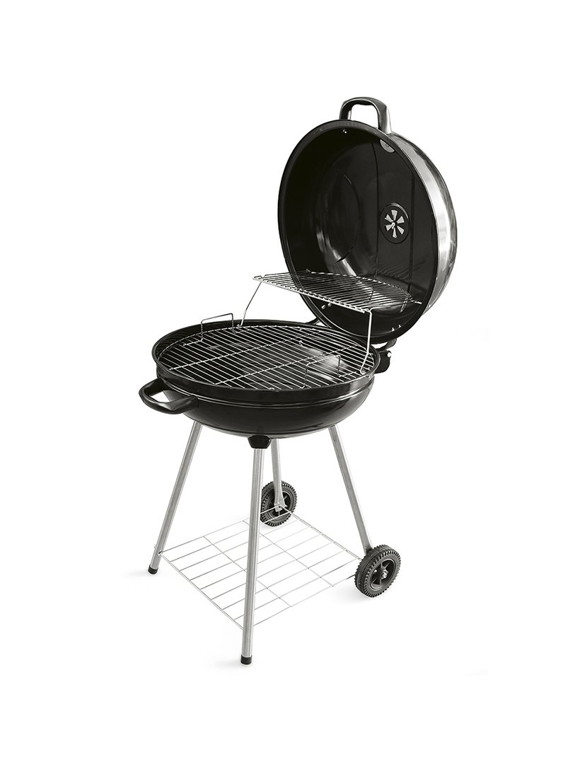 Barbacue Redondo Preto com Rodas e Tampa 57x90cm