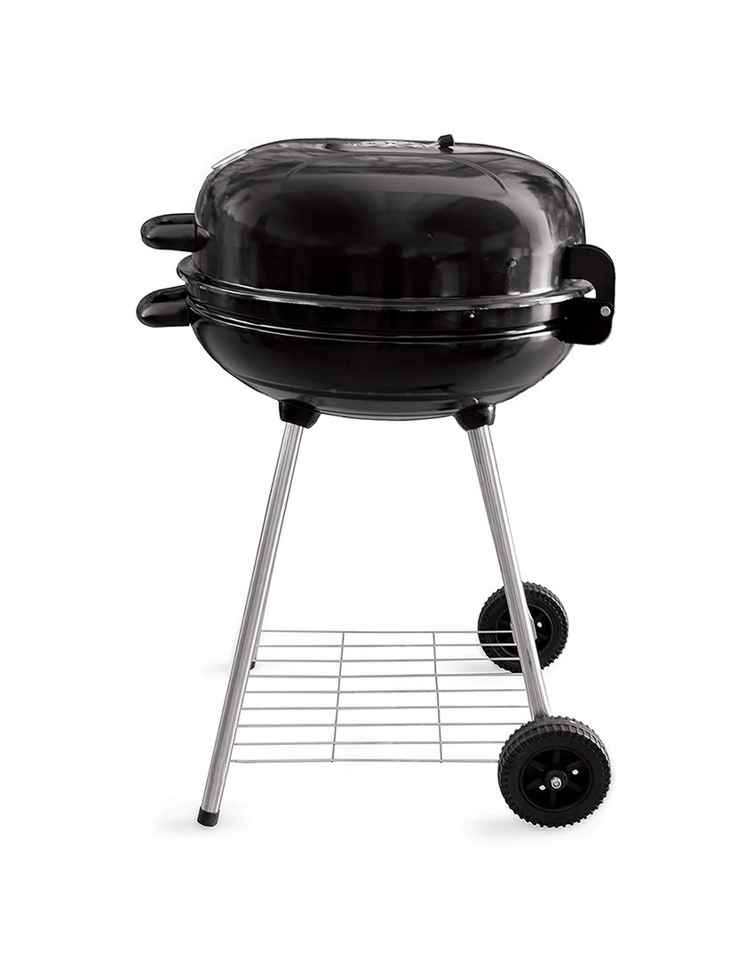 Barbacue Redondo Preto com Rodas e Tampa 57x90cm