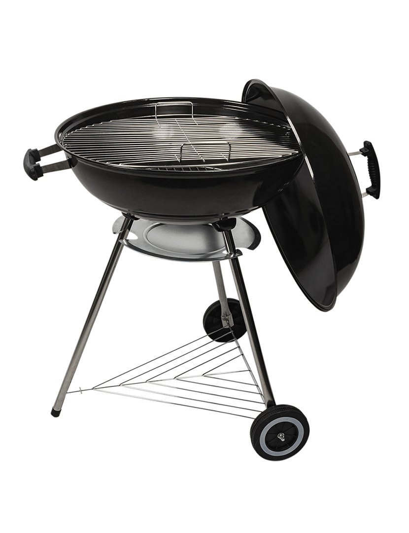 Barbacue Redondo Preto com Rodas e Tampa 73x100cm