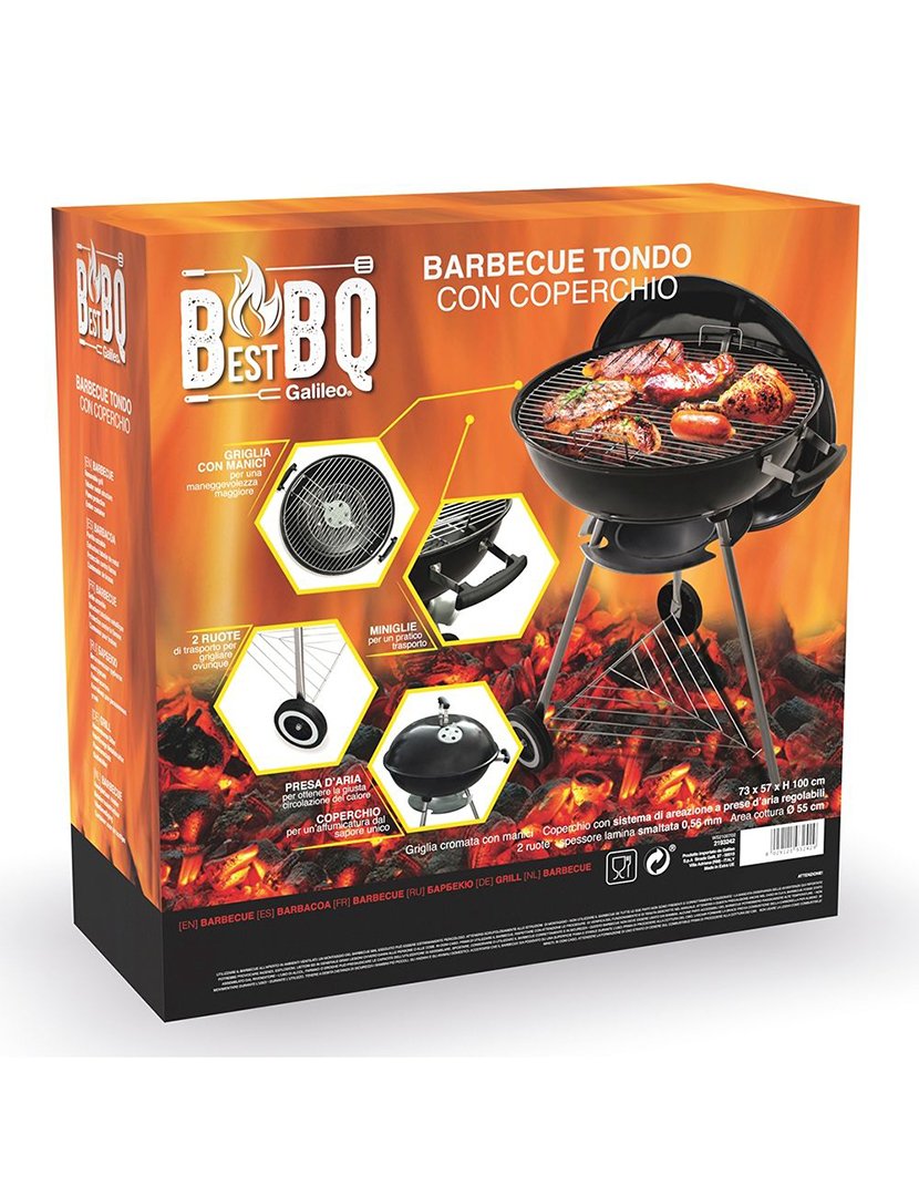 Barbacue Redondo Preto com Rodas e Tampa 73x100cm