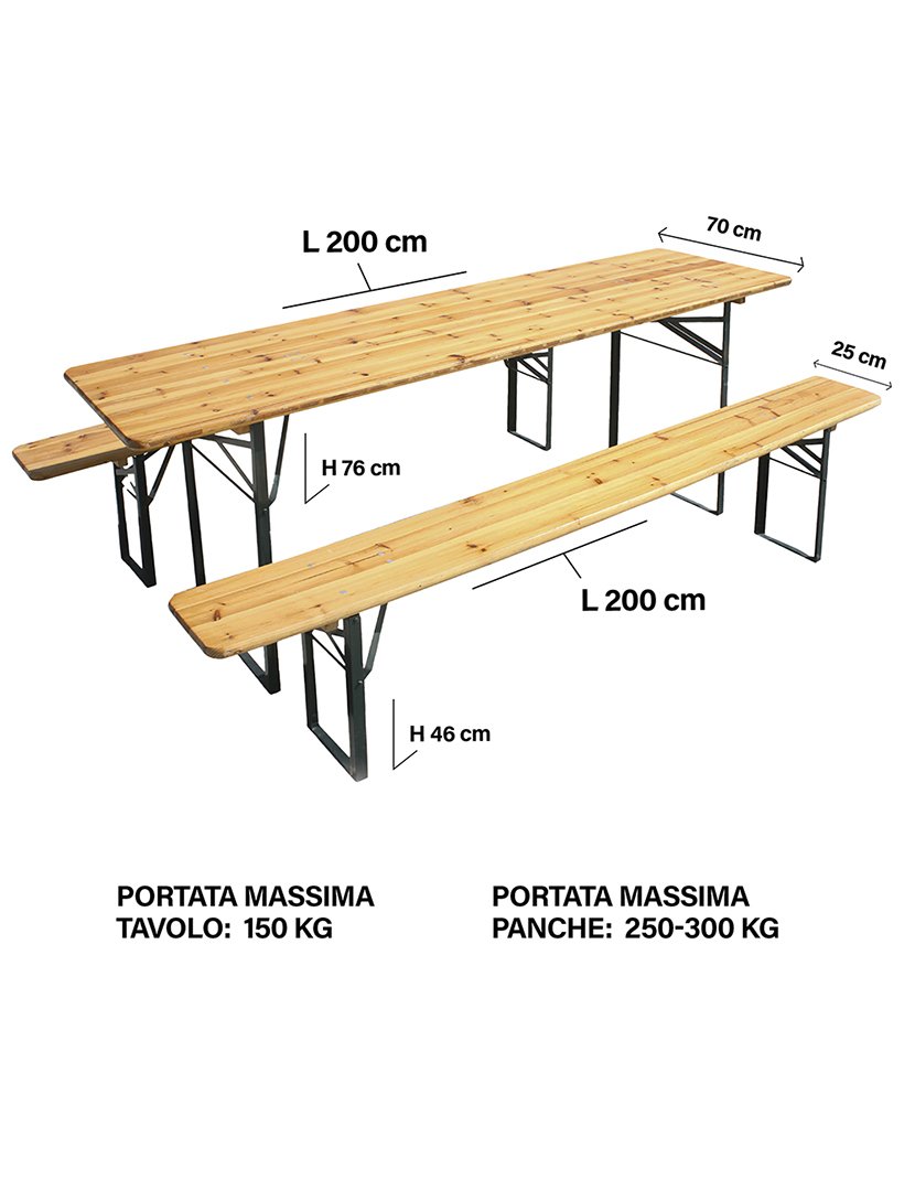 Mesa BEER com 2 Bancos 200x76cm