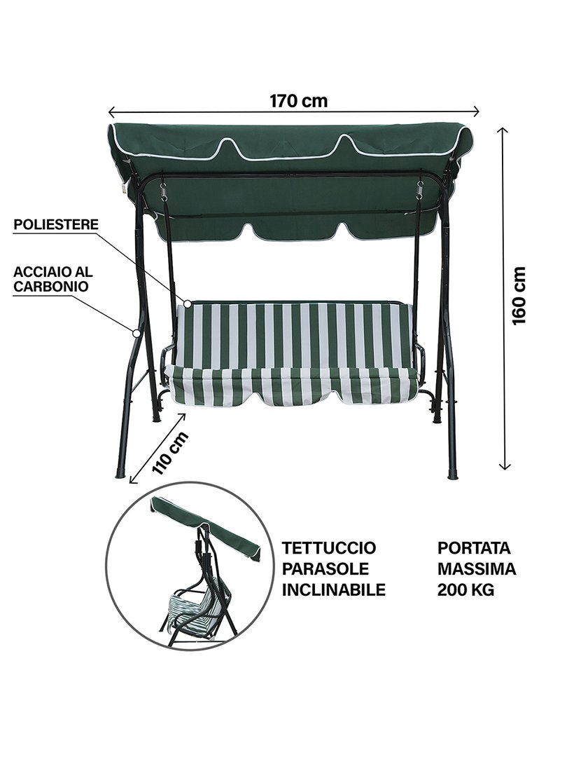 Baloiço de Jardim de 3 Lugares Verde e Branco