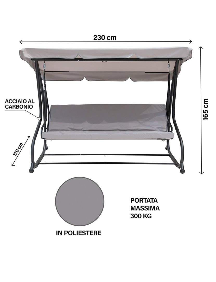 Baloiço de Jardim DELUXE de 3 Lugares Cinzento