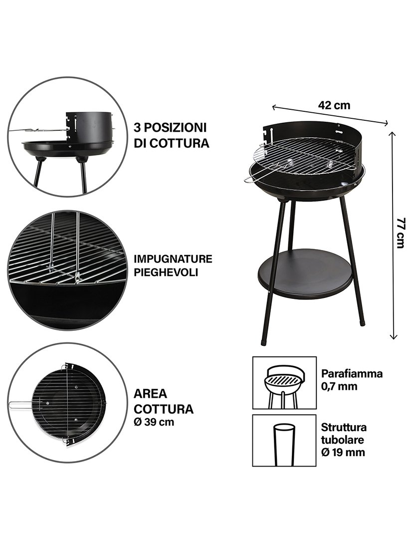 Barbacue Redondo Preto 42x77cm