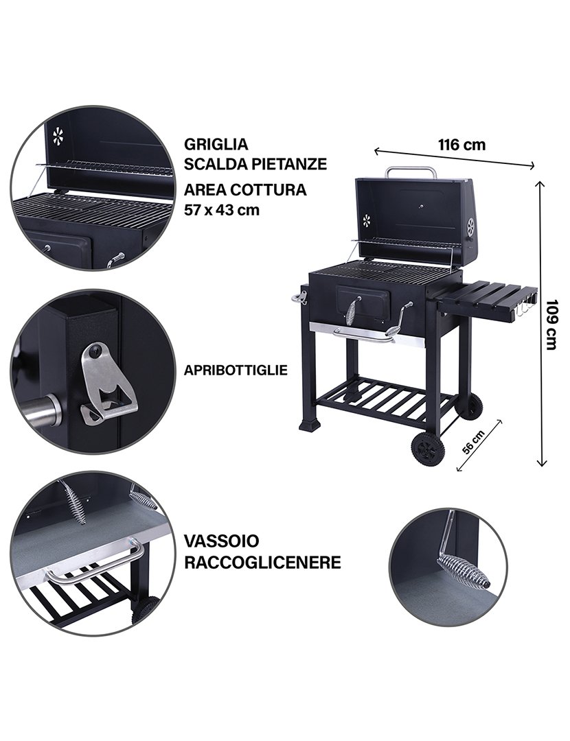 Barbacue Retangular DELUXE com Tampa 116x109cm