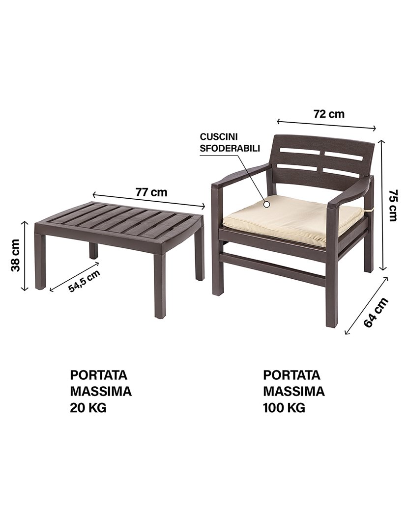 Conjunto de Jardim FUJI 4 Peças Castanho e Bege