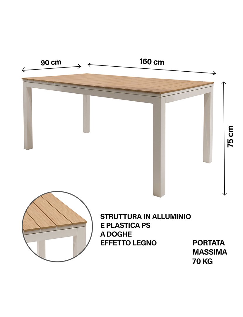Mesa AMALFI de Alumínio com Efeito Madeira 160x90cm