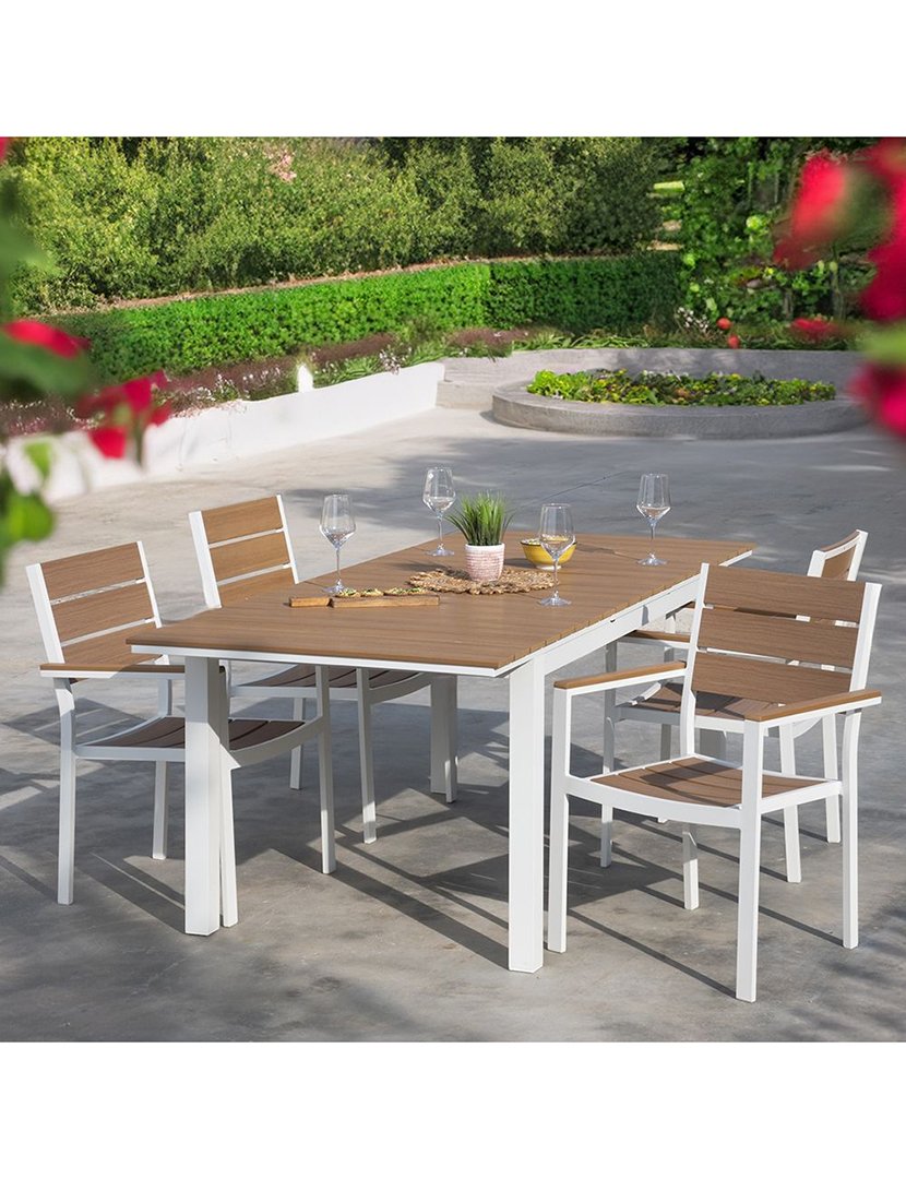 Mesa Extensível AMALFI de Alumínio com Efeito Madeira 160-210x90cm