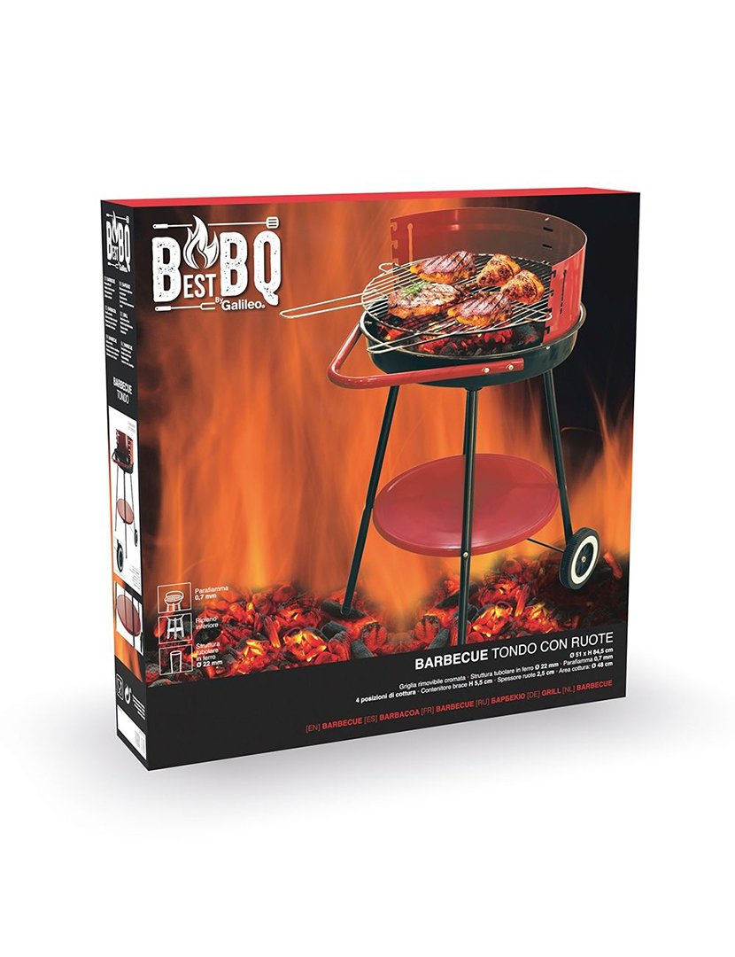 Barbacue Redondo Vermelho com Rodas 51x84,5cm