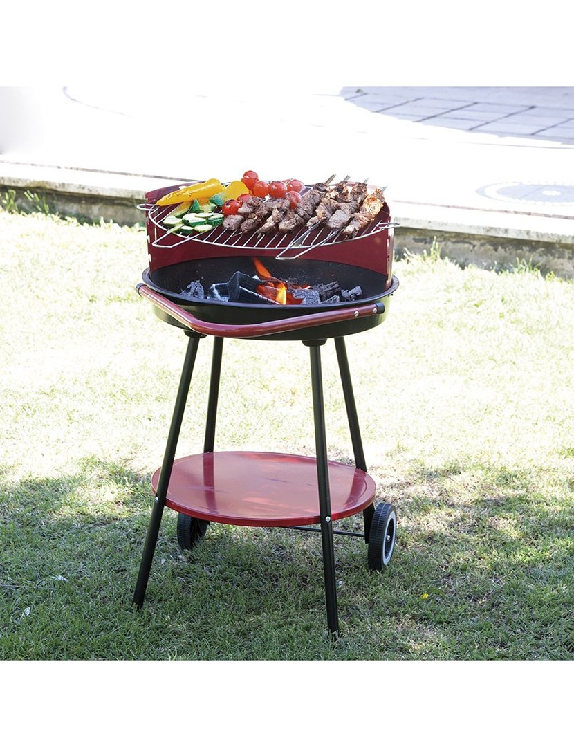 Barbacue Redondo Vermelho com Rodas 51x84,5cm