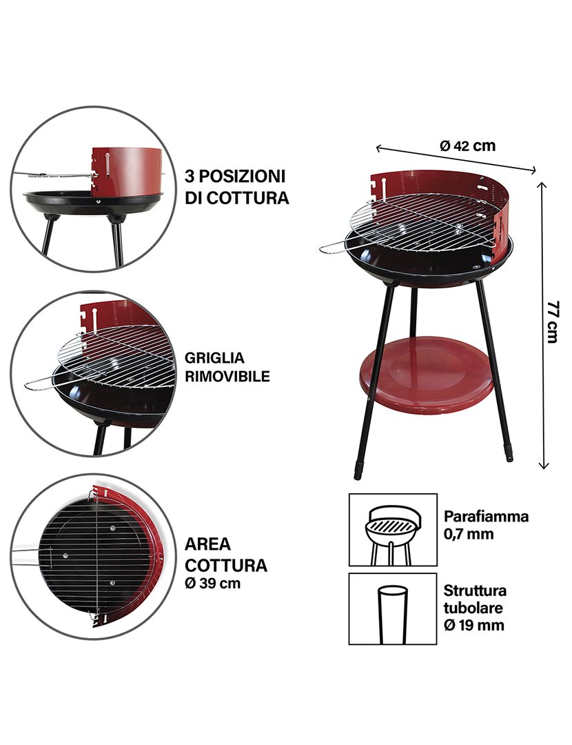 Barbacue Redondo Vermelho 42x77cm