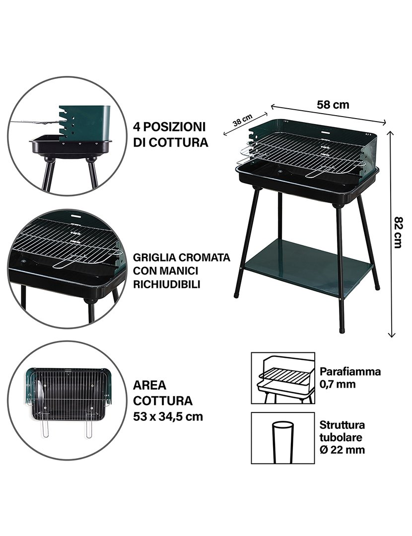 Barbacue Retangular Verde 58x38cm