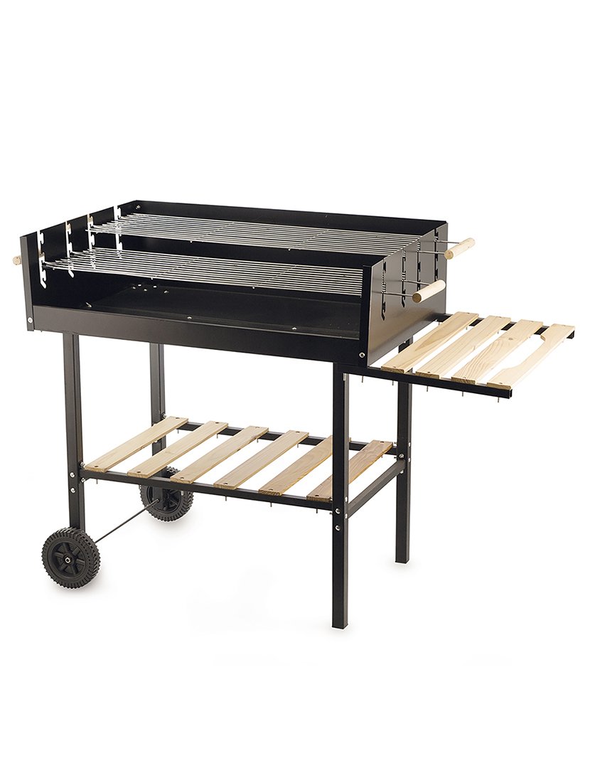 Barbacue Retangular Preto com Rodas 118x92cm